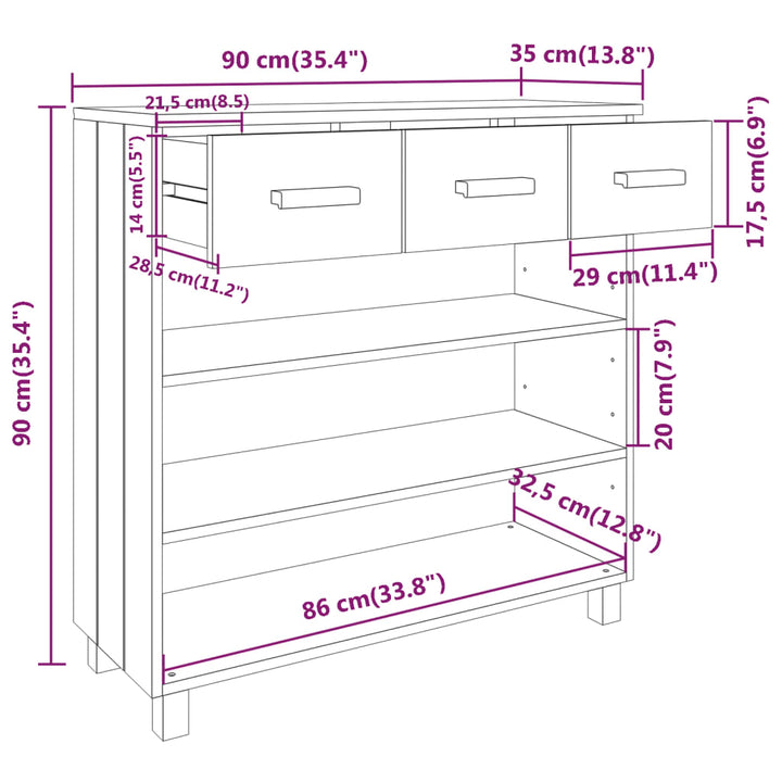 Konsolbord Hamar 90X35X90 Cm Massiv Furu
