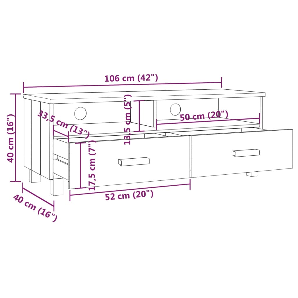 Tv-Bänk Hamar 106X40X40 Cm Massiv Furu