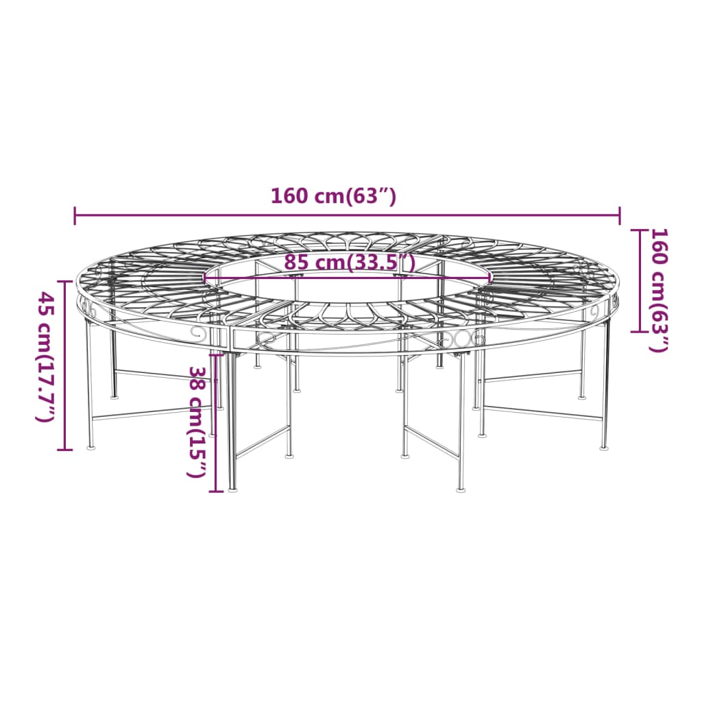 Rund Trädbänk Ø160 Cm Svart Stål