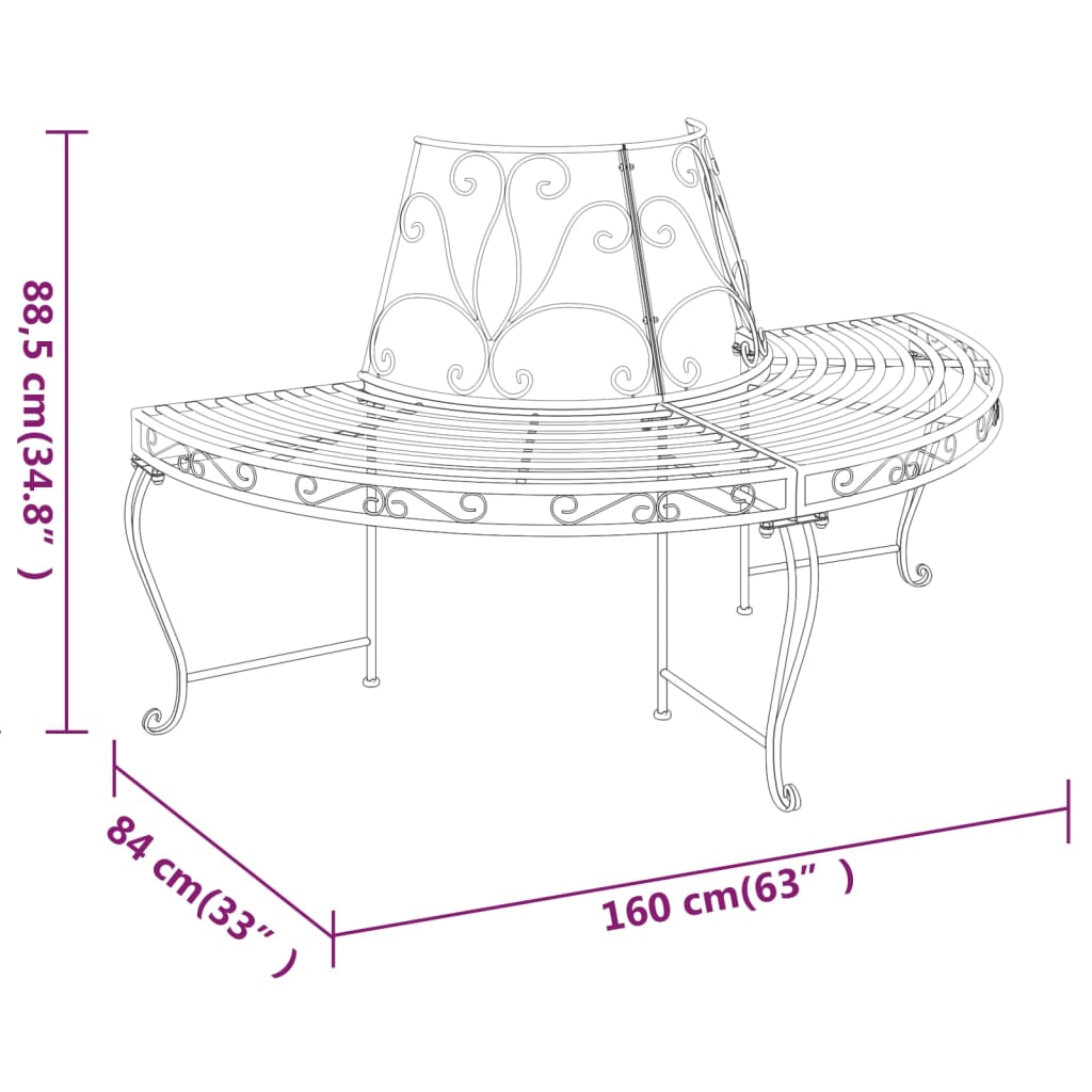 Halvrund Trädbänk Ø160 Cm Svart Stål
