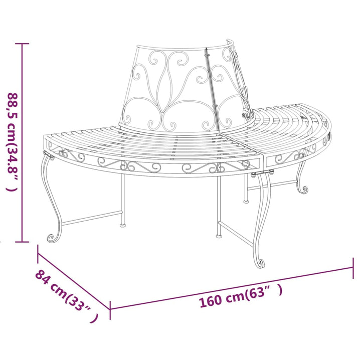 Halvrund Trädbänk Ø160 Cm Svart Stål