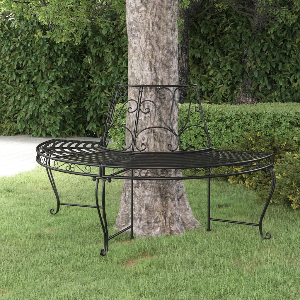 Halvrund Trädbänk Ø160 Cm Svart Stål