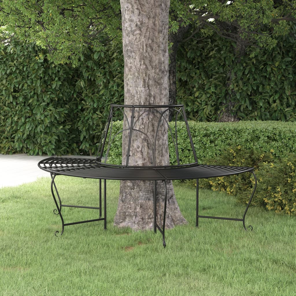 Halvrund Trädbänk Ø159 Cm Svart Stål