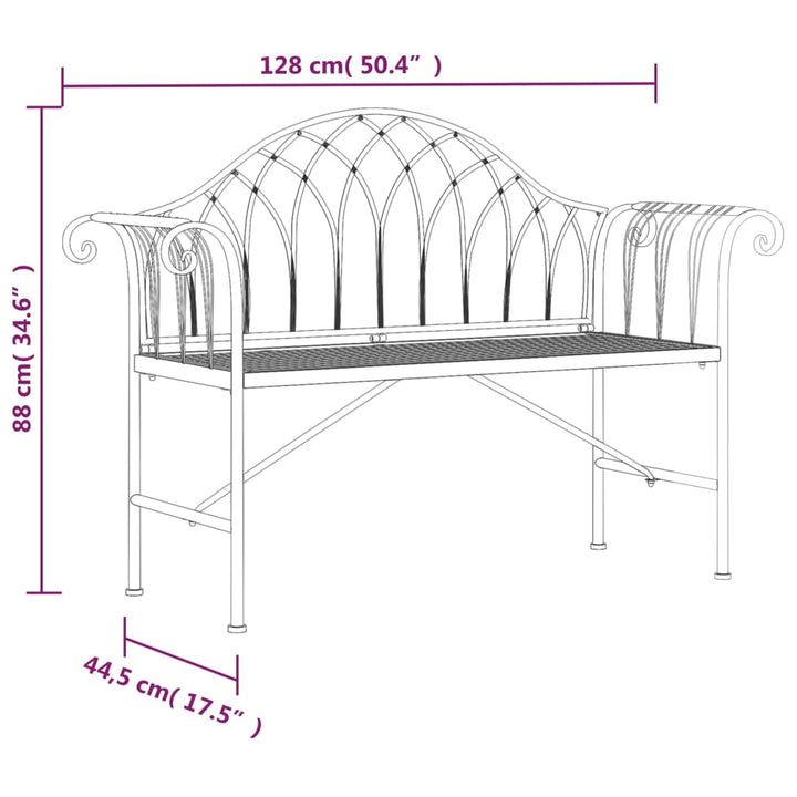 Trädgårdsbänk 2-Sits 128 Cm Svart Stål