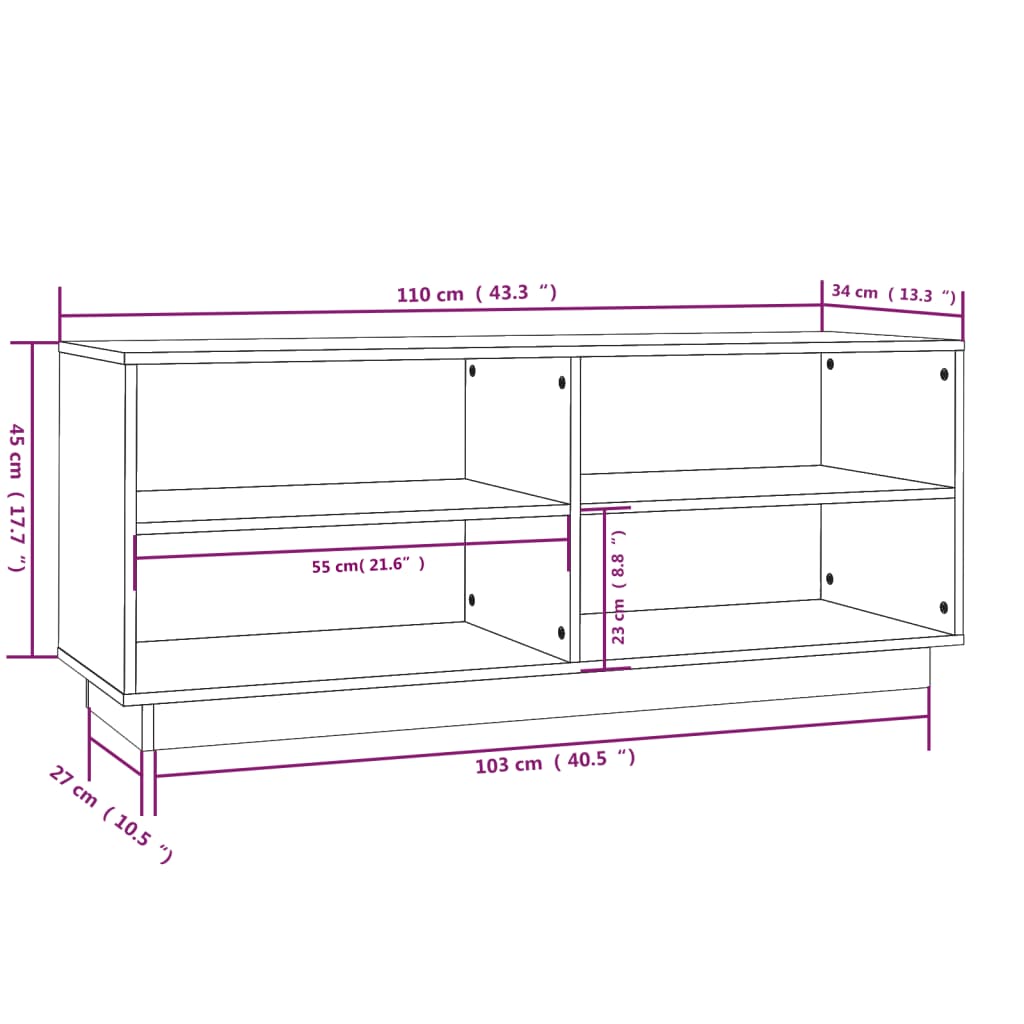 Skoskåp 110X34X45 Cm Massiv Furu