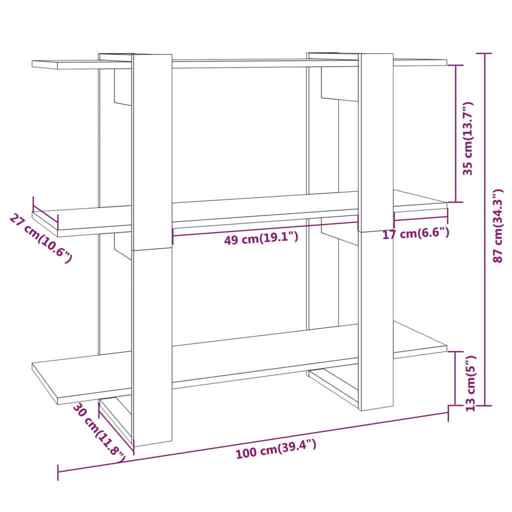 Bokhylla/Rumsavdelare -Ek 100X30X87 Cm