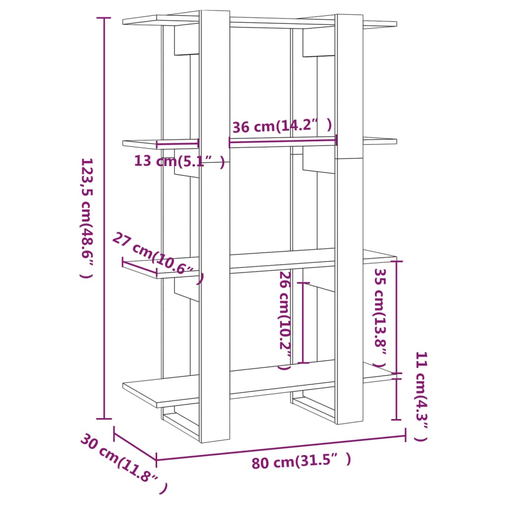 Bokhylla/Rumsavdelare -Ek 80X30X123,5 Cm