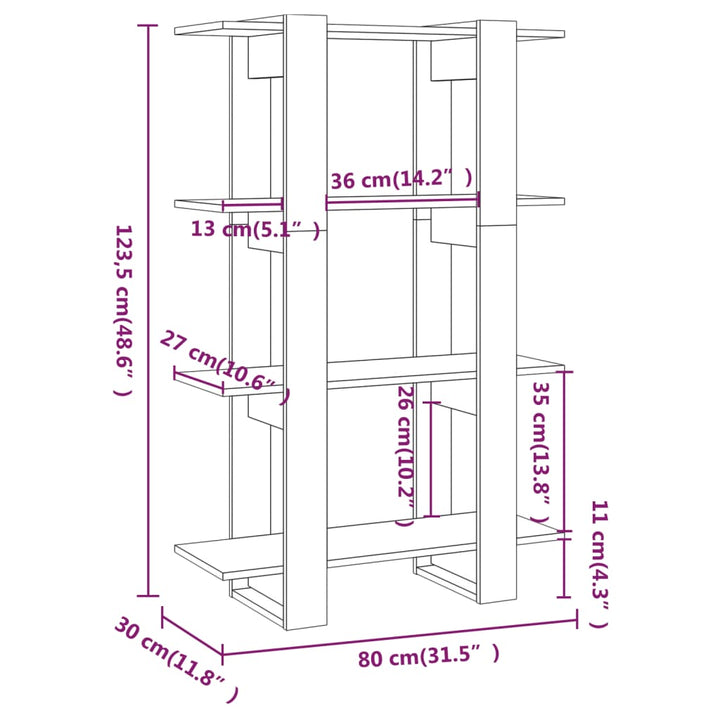 Bokhylla/Rumsavdelare -Ek 80X30X123,5 Cm