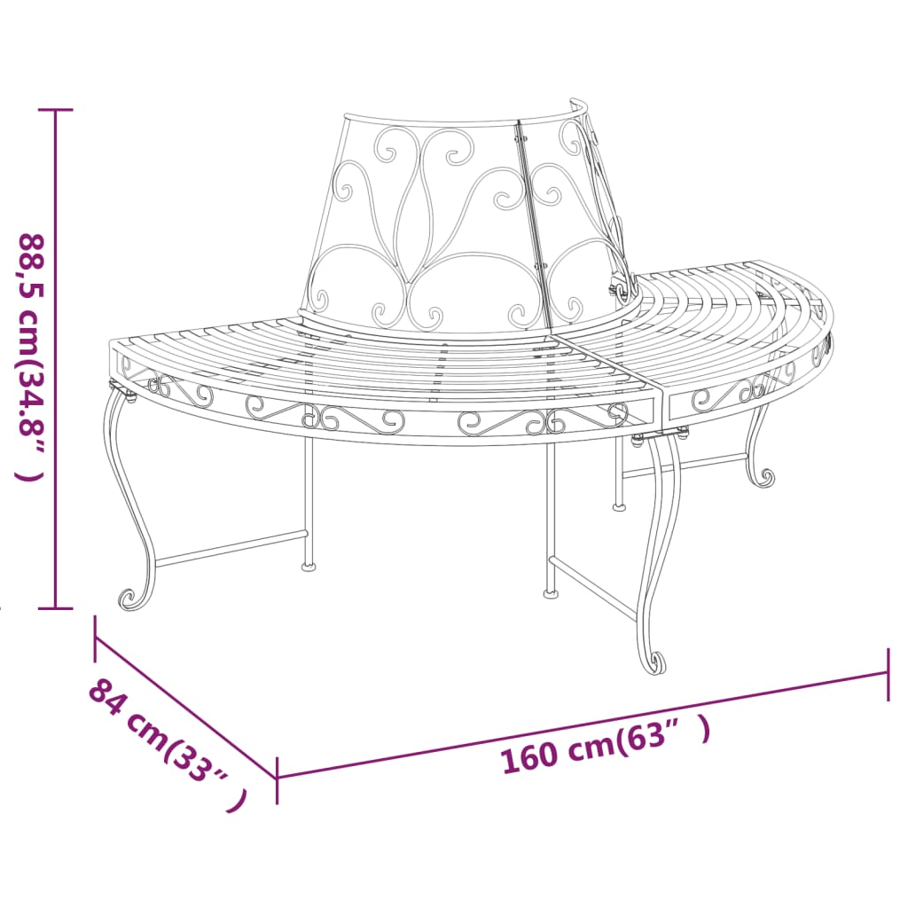 Halvrund Trädbänk 2 St Ø160 Cm Svart Stål