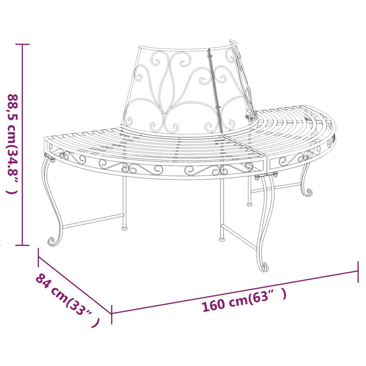 Halvrund Trädbänk 2 St Ø160 Cm Svart Stål