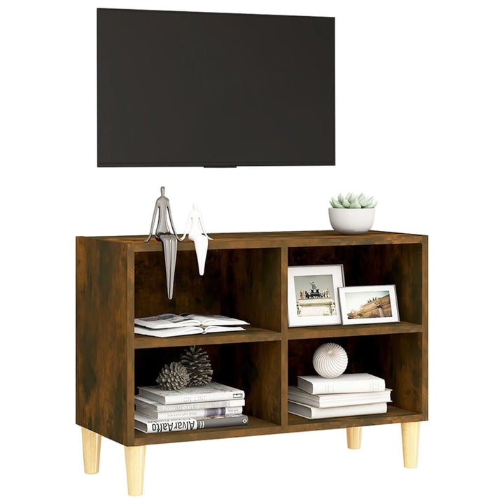 Tv-Bänk Med Ben I Massivt Trä 69,5X30X50 Cm
