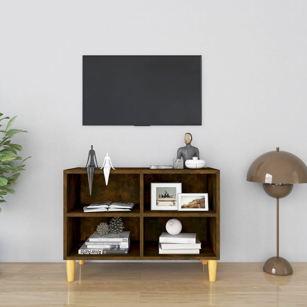 Tv-Bänk Med Ben I Massivt Trä 69,5X30X50 Cm