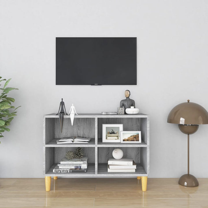 Tv-Bänk Med Ben I Massivt Trä 69,5X30X50 Cm