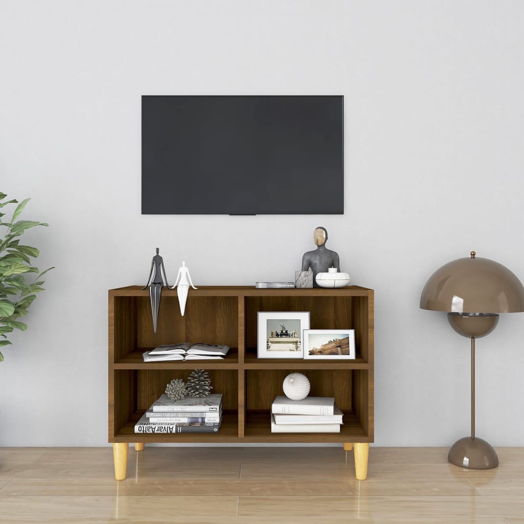 Tv-Bänk Med Ben I Massivt Trä 69,5X30X50 Cm