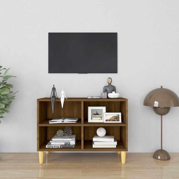 Tv-Bänk Med Ben I Massivt Trä 69,5X30X50 Cm