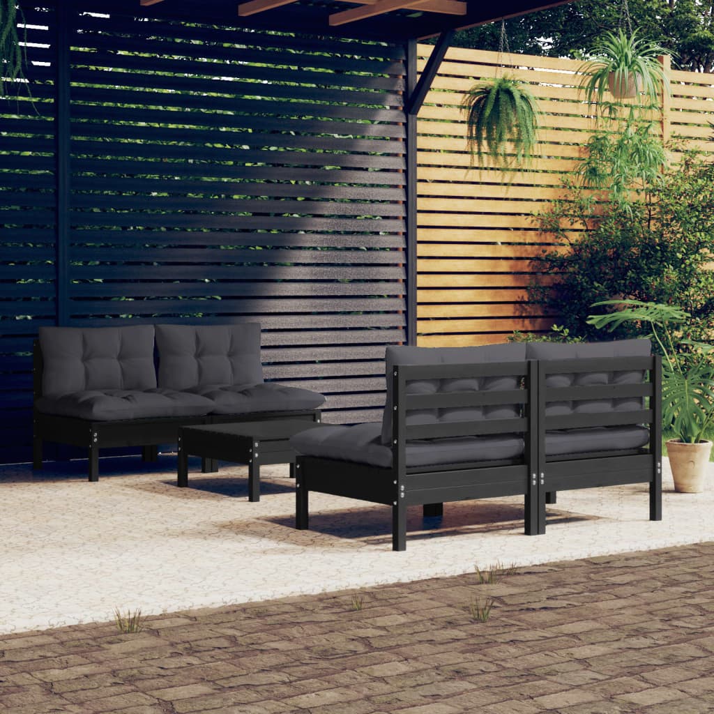 Loungegrupp Med Antracit Dynor 5 Delar Massiv Furu