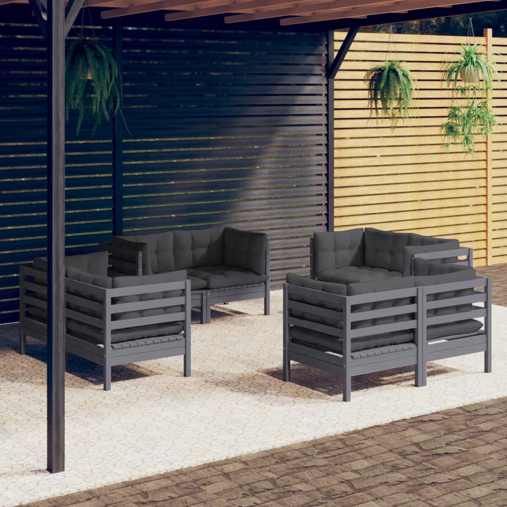 Loungegrupp Med Antracit Dynor 8 Delar Massiv Furu