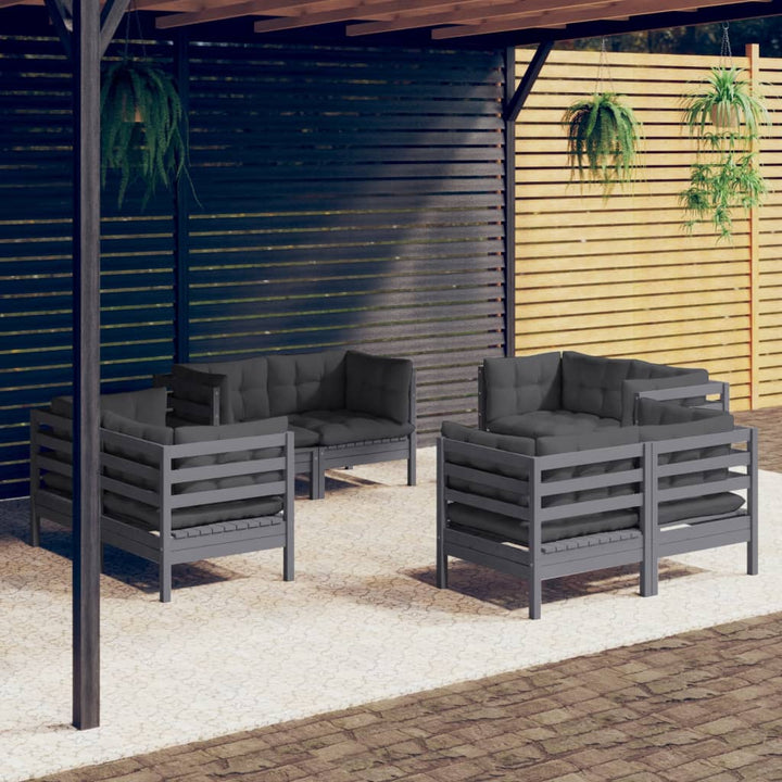 Loungegrupp Med Antracit Dynor 8 Delar Massiv Furu