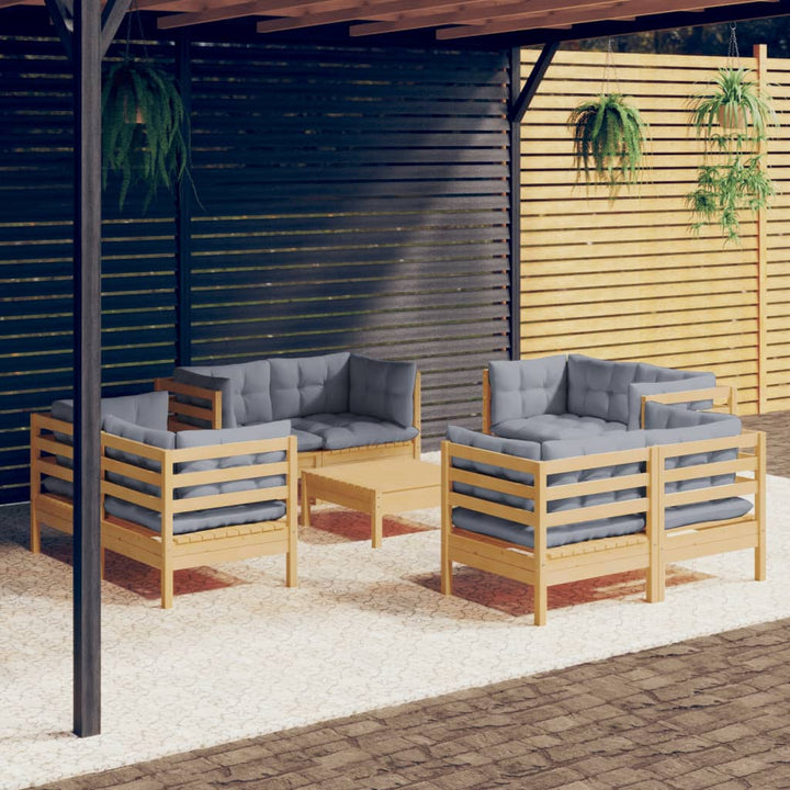 Loungegrupp Med Gräddvita Dynor 9 Delar Massiv Furu