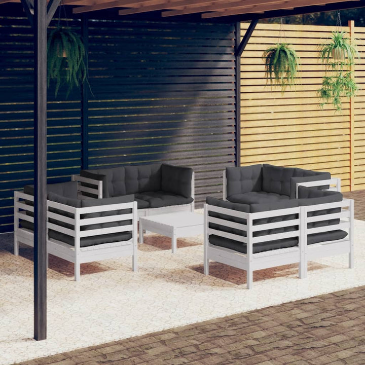 Loungegrupp Med Gräddvita Dynor 9 Delar Massiv Furu