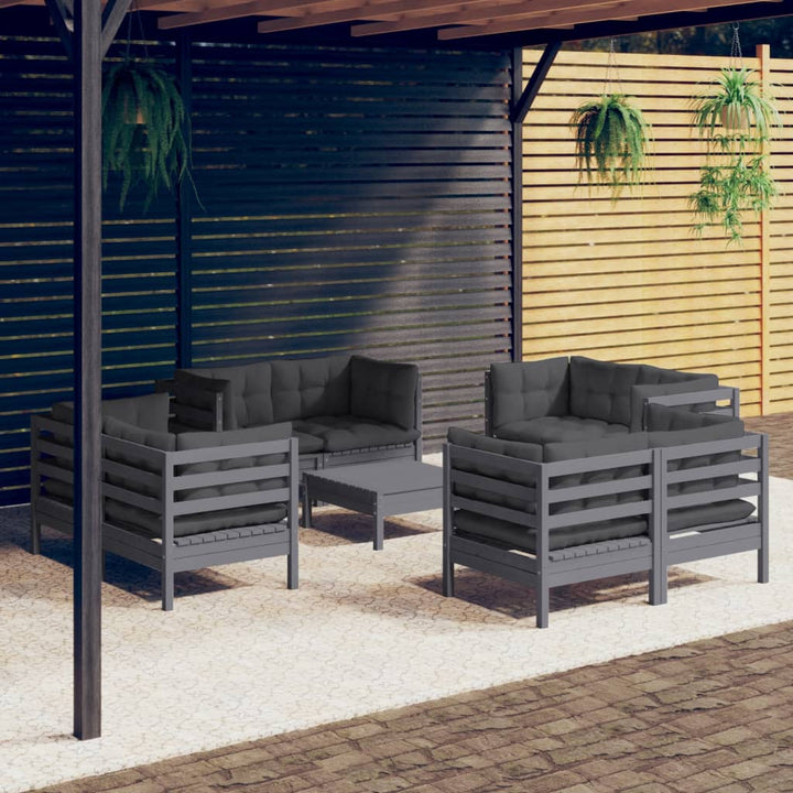 Loungegrupp Med Gräddvita Dynor 9 Delar Massiv Furu