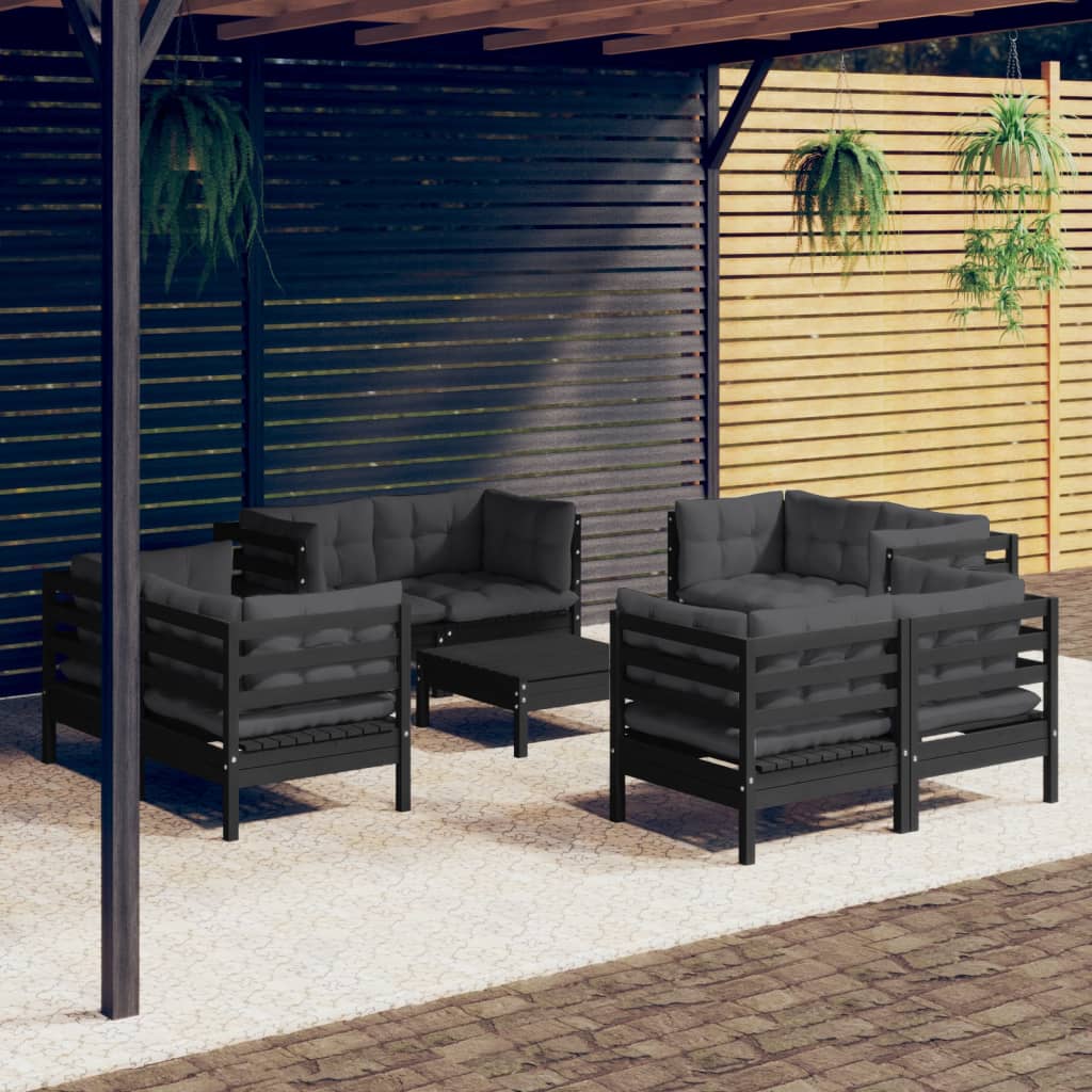 Loungegrupp Med Gräddvita Dynor 9 Delar Massiv Furu