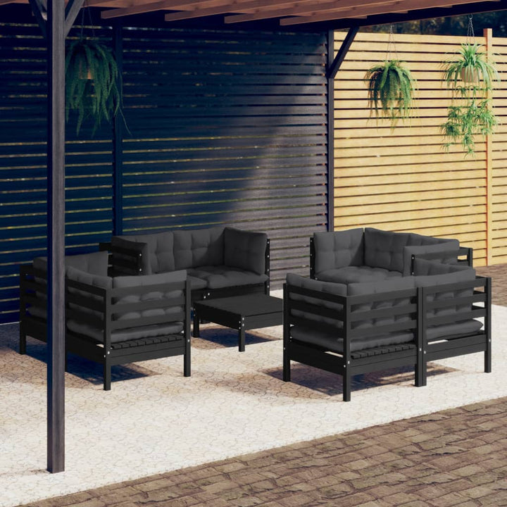 Loungegrupp Med Gräddvita Dynor 9 Delar Massiv Furu