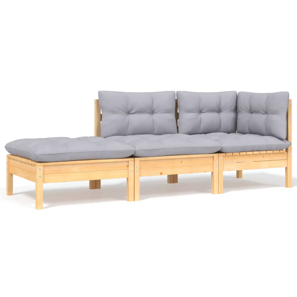 Loungegrupp Med Grå Dynor 8 Delar Massiv Furu