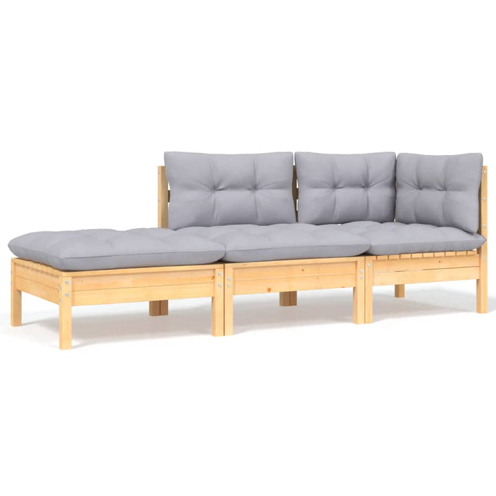 Loungegrupp Med Grå Dynor 8 Delar Massiv Furu