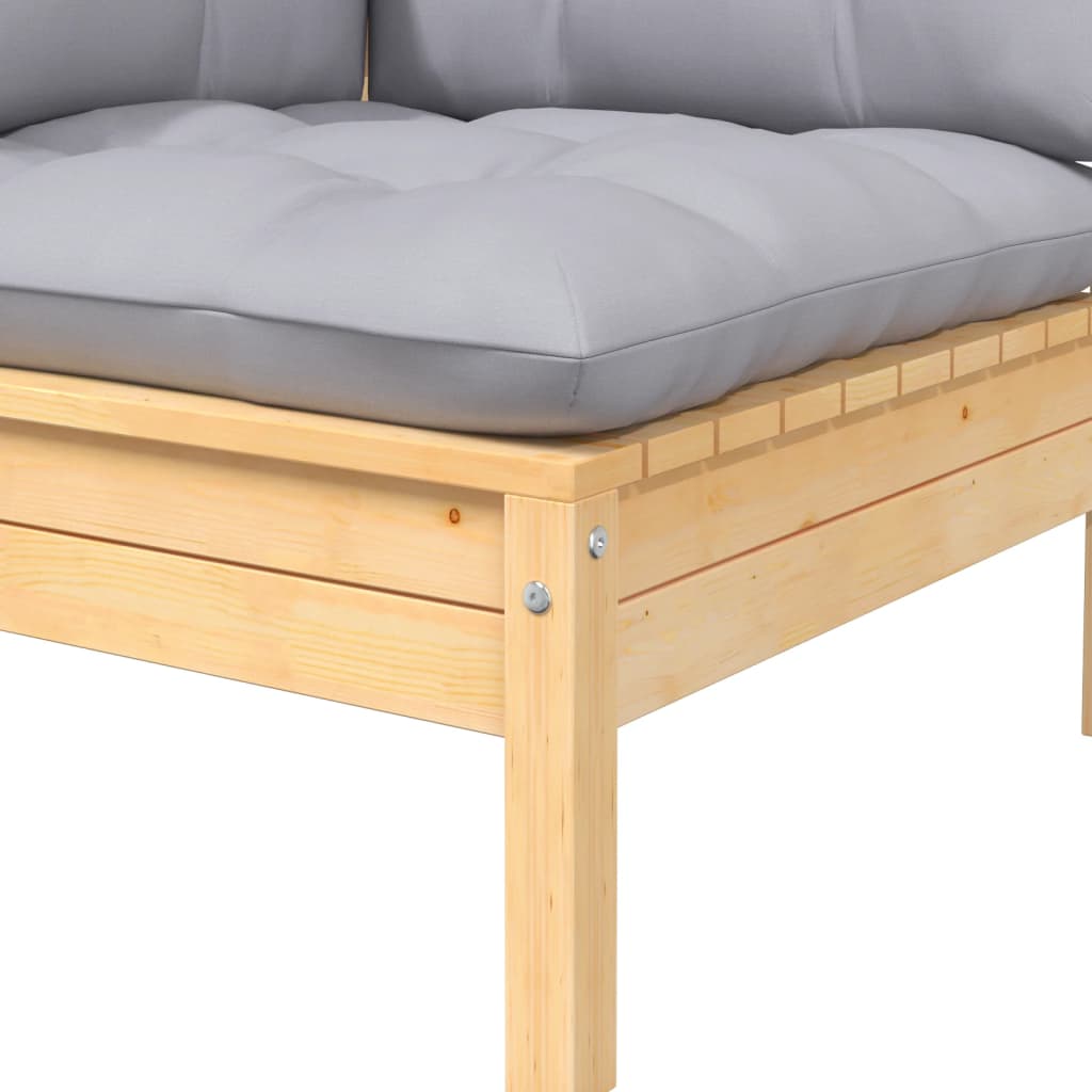 Loungegrupp Med Grå Dynor 8 Delar Massiv Furu
