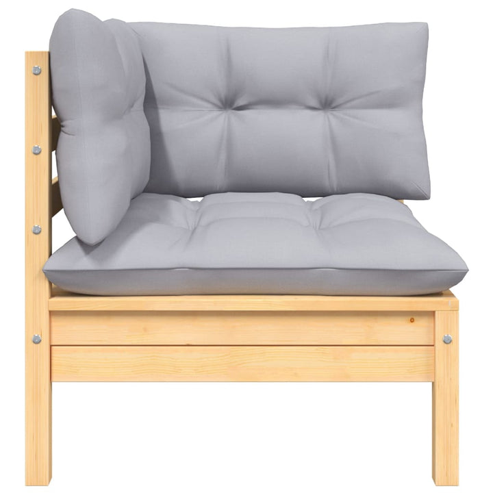 Loungegrupp Med Grå Dynor 6 Delar Massiv Furu