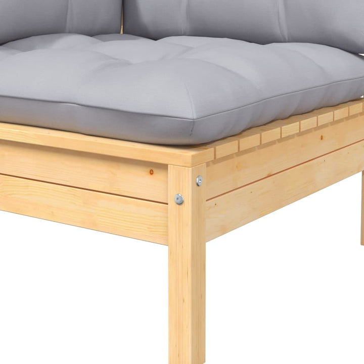 Loungegrupp Med Grå Dynor 6 Delar Massiv Furu