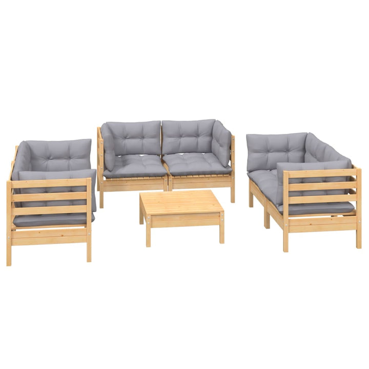 Loungegrupp Med Grå Dynor 7 Delar Massiv Furu