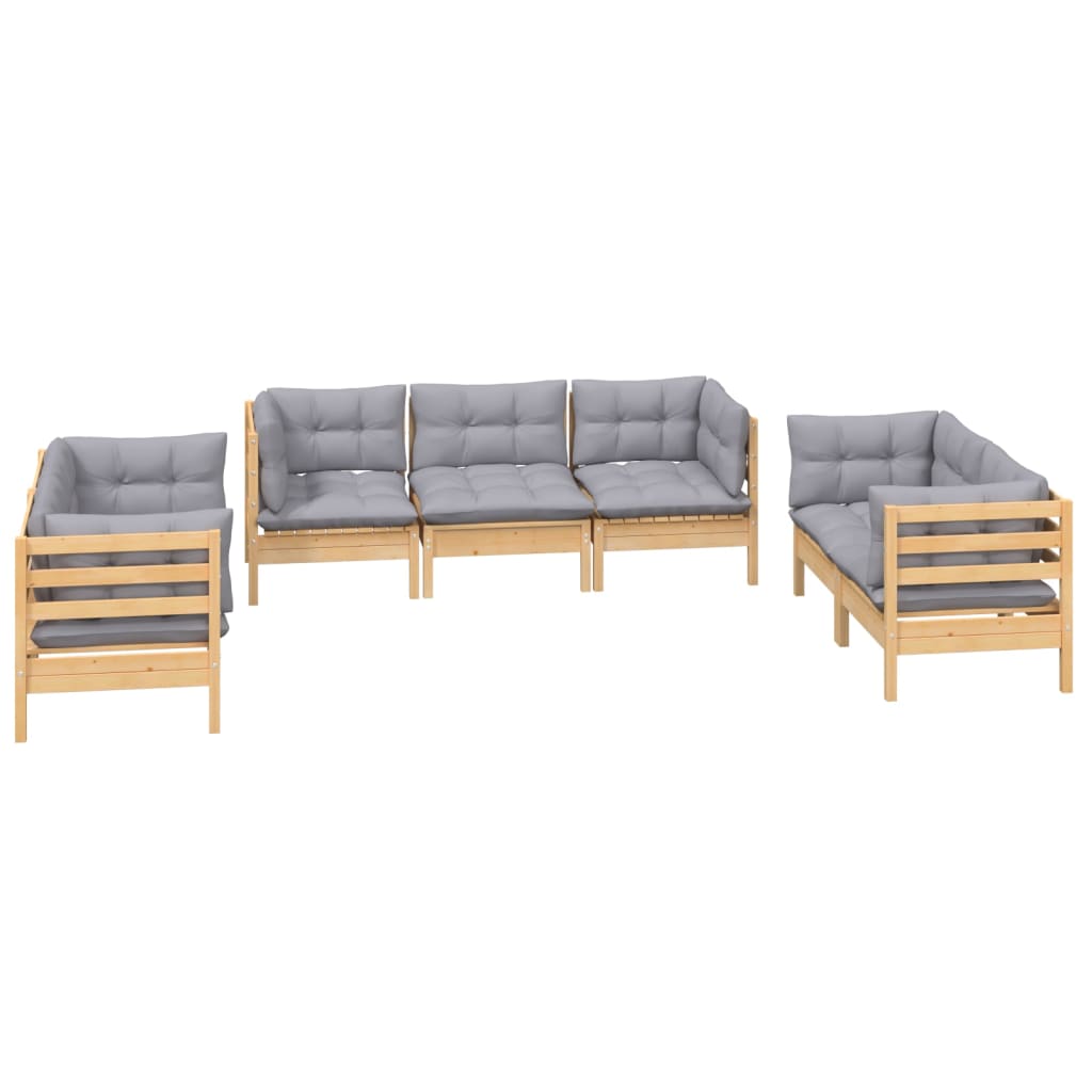 Loungegrupp Med Grå Dynor 7 Delar Massiv Furu