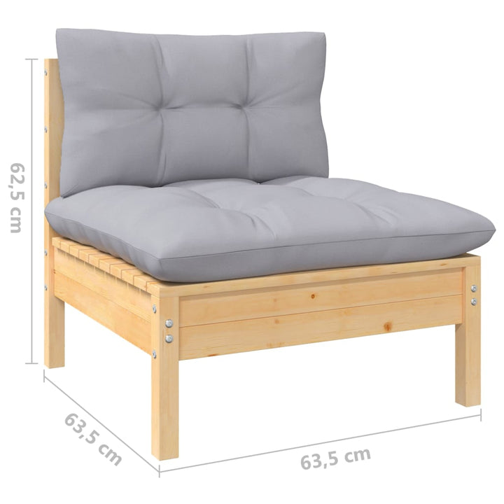 Loungegrupp Med Grå Dynor 5 Delar Massiv Furu
