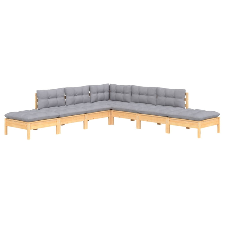 Loungegrupp Med Grå Dynor 7 Delar Massiv Furu