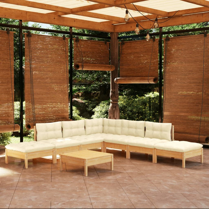 Loungegrupp Med Gräddvita Dynor 8 Delar Massiv Furu