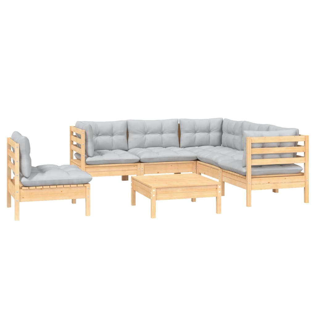 Loungegrupp Med Dynor 6 Delar Grå Furu