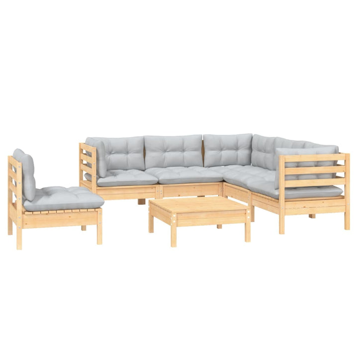 Loungegrupp Med Dynor 6 Delar Grå Furu
