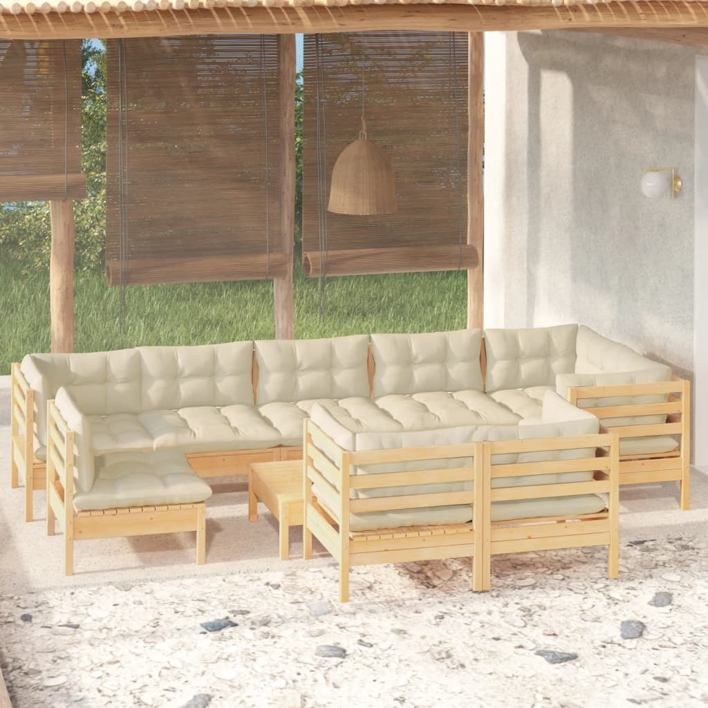 Loungegrupp För Trädgården Med Dynor 10 Delar Massiv Furu