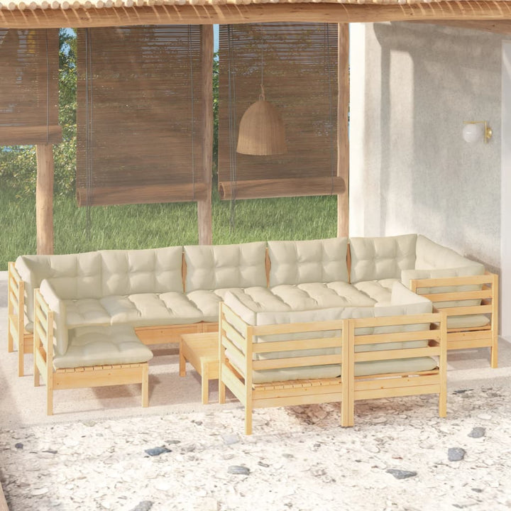 Loungegrupp För Trädgården Med Dynor 10 Delar Massiv Furu