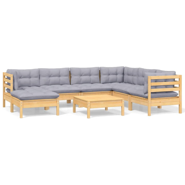 Loungegrupp Med Grå Dynor 8 Delar Massiv Furu