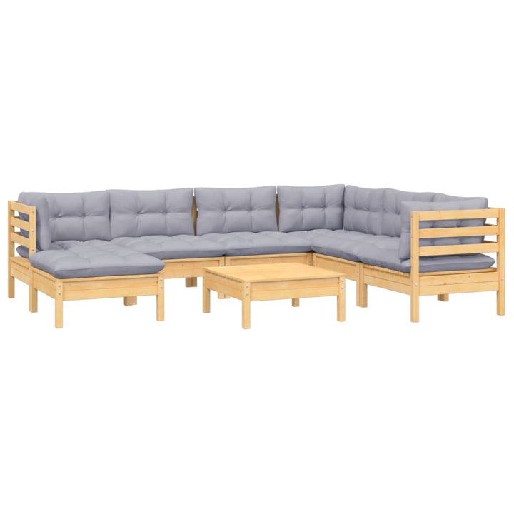 Loungegrupp Med Grå Dynor 8 Delar Massiv Furu