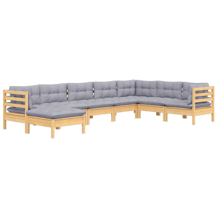 Loungegrupp Med Grå Dynor 8 Delar Massiv Furu