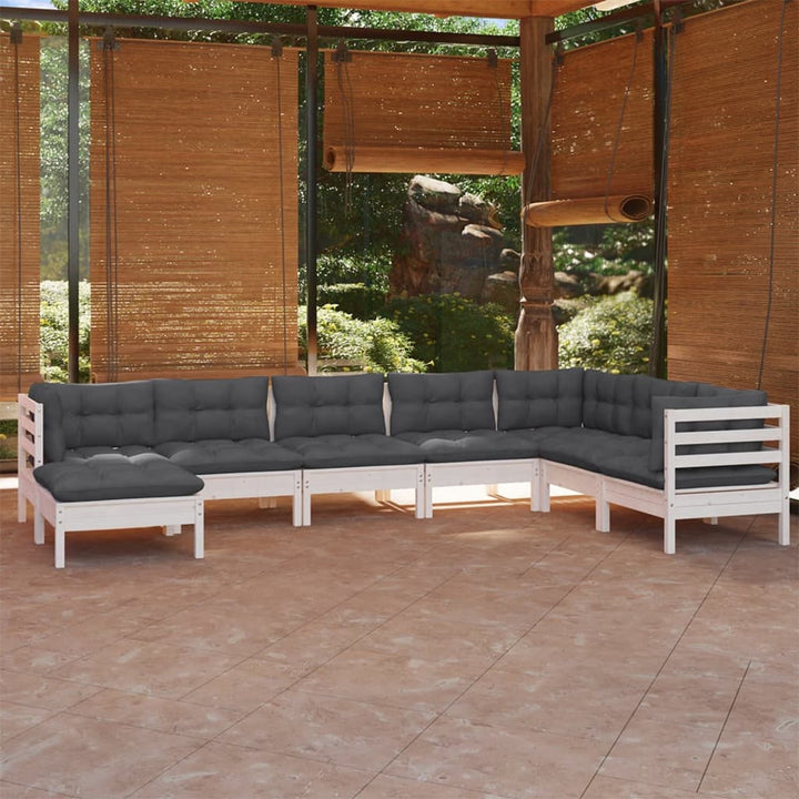 Loungegrupp Med Grå Dynor 8 Delar Massiv Furu
