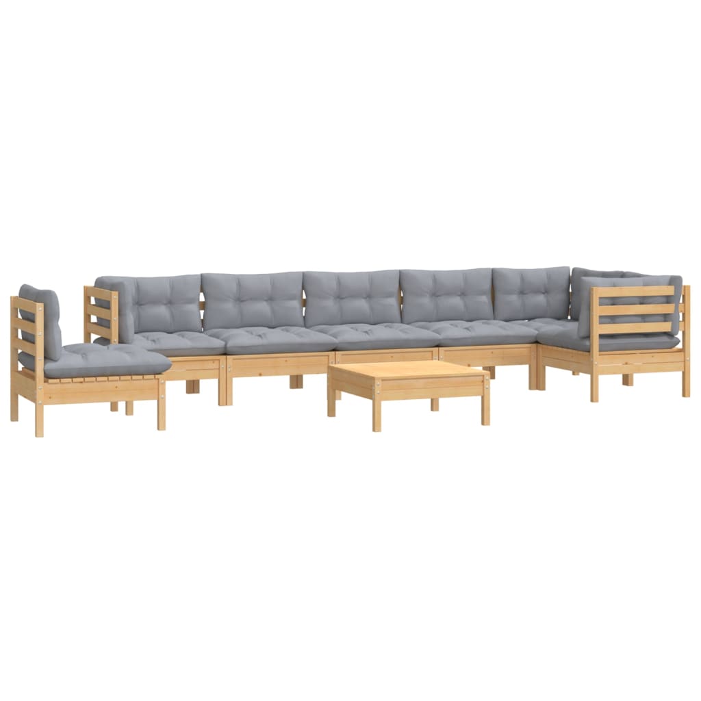 Loungegrupp Med Dynor 9 Delar Grå Furu