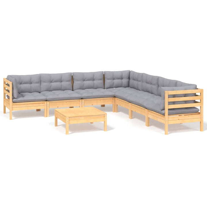 Loungegrupp Med Grå Dynor 8 Delar Massiv Furu
