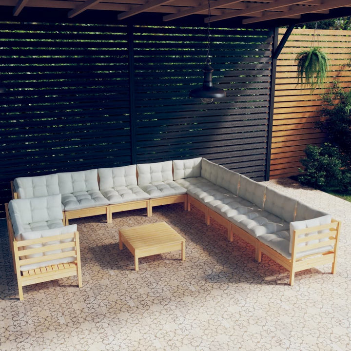 Loungegrupp För Trädgården Med Dynor 12 Delar Massiv Furu