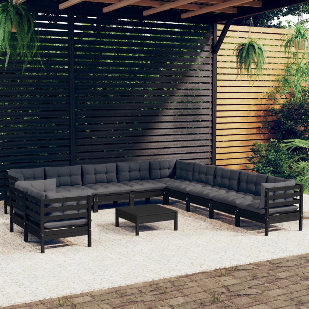 Loungegrupp För Trädgården Med Dynor 12 Delar Massiv Furu