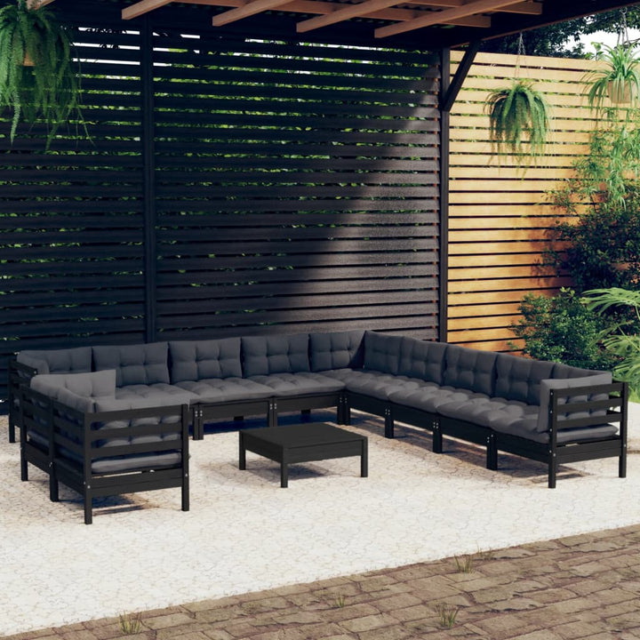 Loungegrupp För Trädgården Med Dynor 12 Delar Massiv Furu